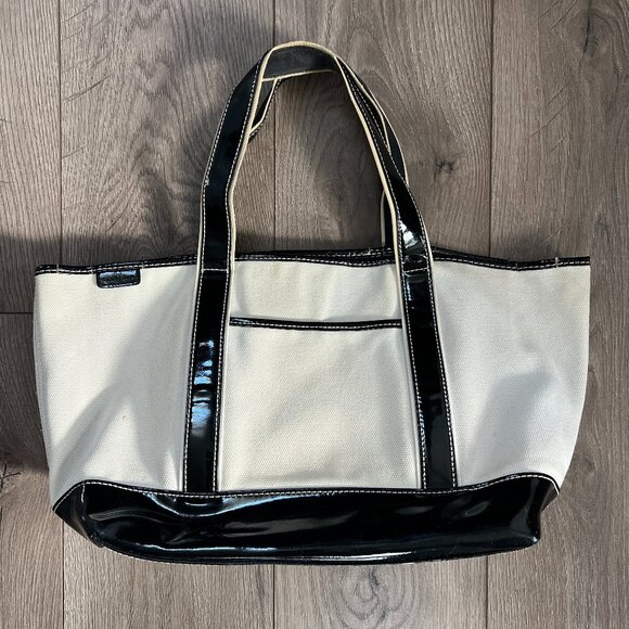 Lands' End Canvas Tote Black Patent Leather Trim - Picture 1 of 9